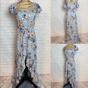 Lilyful Floral On/off Shoulder Poof Sleeve Ruffle High Low Hem Maxi